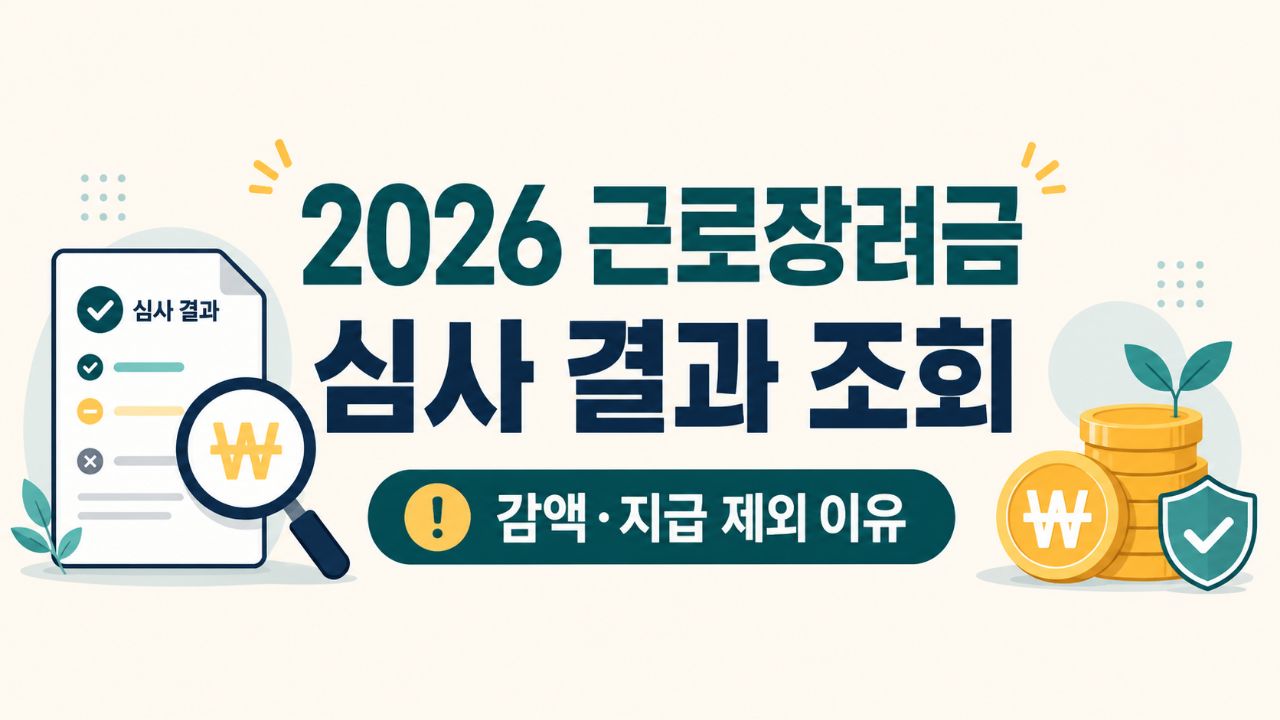 2026 근로장려금 심사 결과 조회와 감액·지급 제외 이유를 안내하는 썸네일