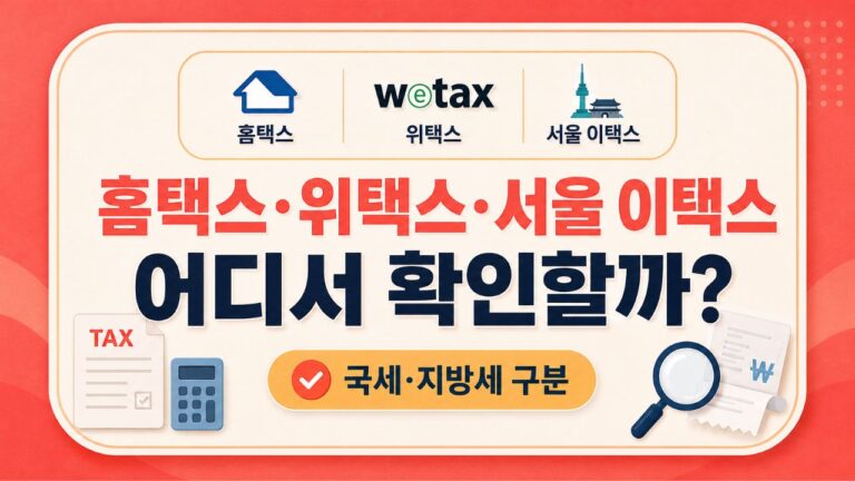 홈택스와 위택스 차이, 서울 이택스 이용 범위와 국세·지방세 조회·납부 사이트를 안내하는 이미지