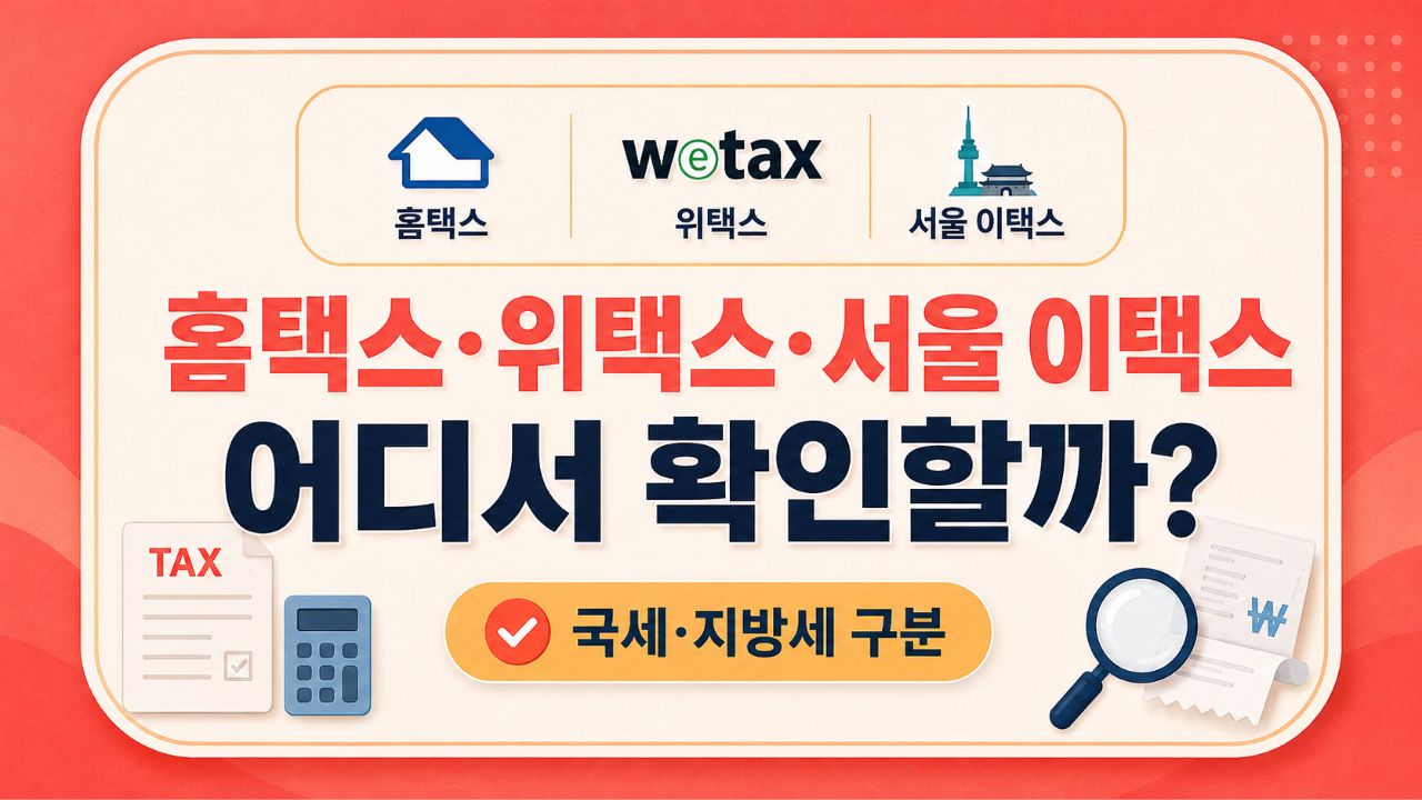 홈택스와 위택스 차이, 서울 이택스 이용 범위와 국세·지방세 조회·납부 사이트를 안내하는 이미지