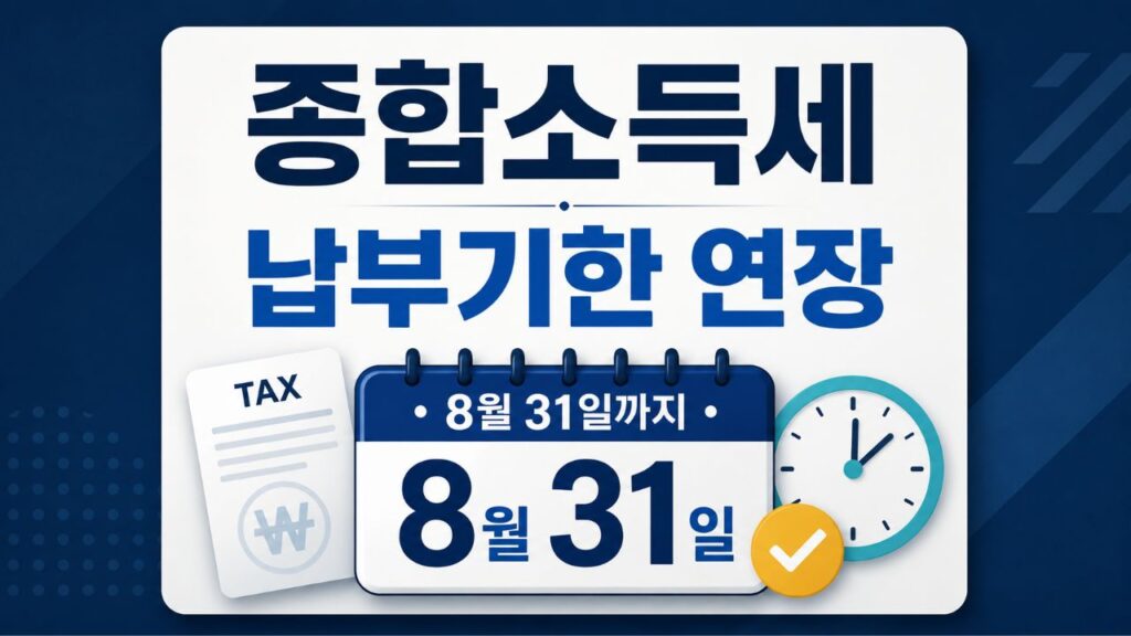 종합소득세 납부기한 연장 대상과 8월 31일 납부기한을 안내하는 이미지