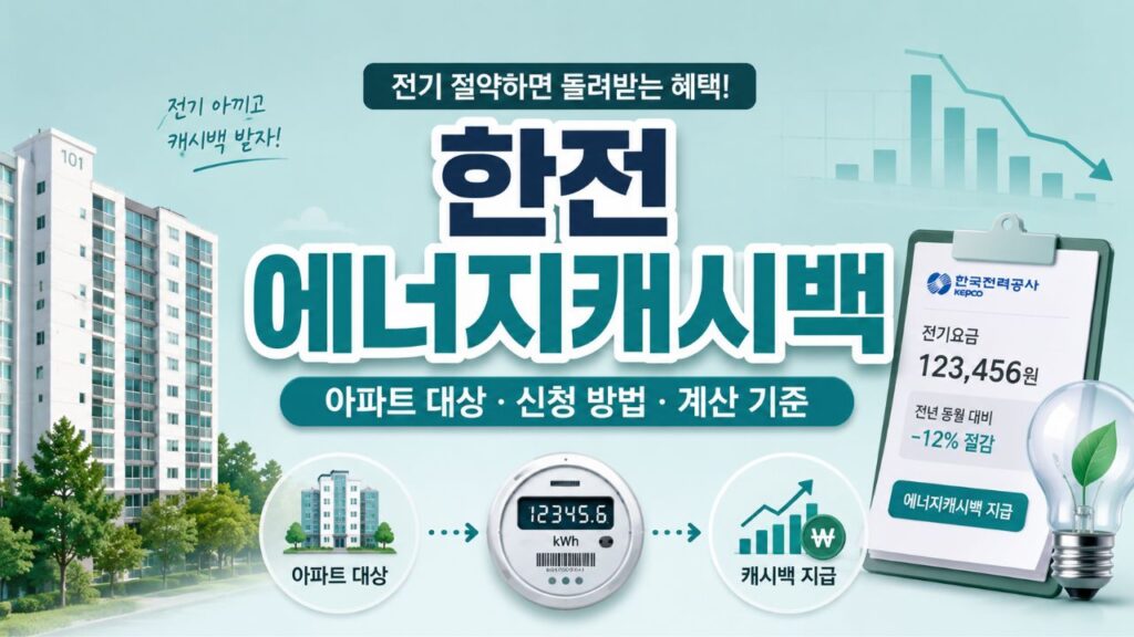한전 에너지캐시백 아파트 대상과 신청 방법·계산 기준을 안내하는 이미지