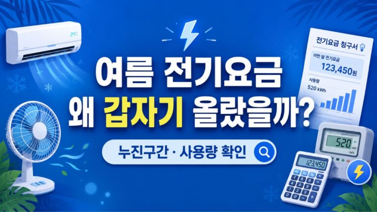 여름 전기요금이 갑자기 오른 이유와 누진구간·사용량 확인 방법을 안내하는 썸네일