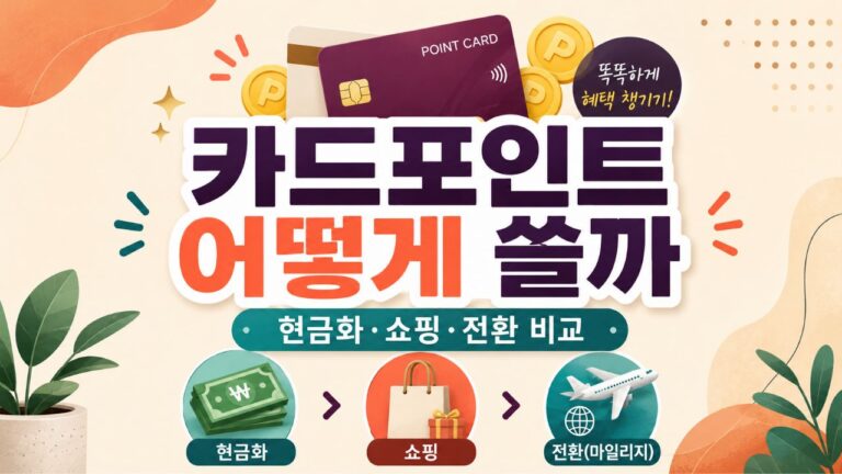 카드포인트 현금화와 쇼핑, 마일리지 전환 방법을 비교한 이미지