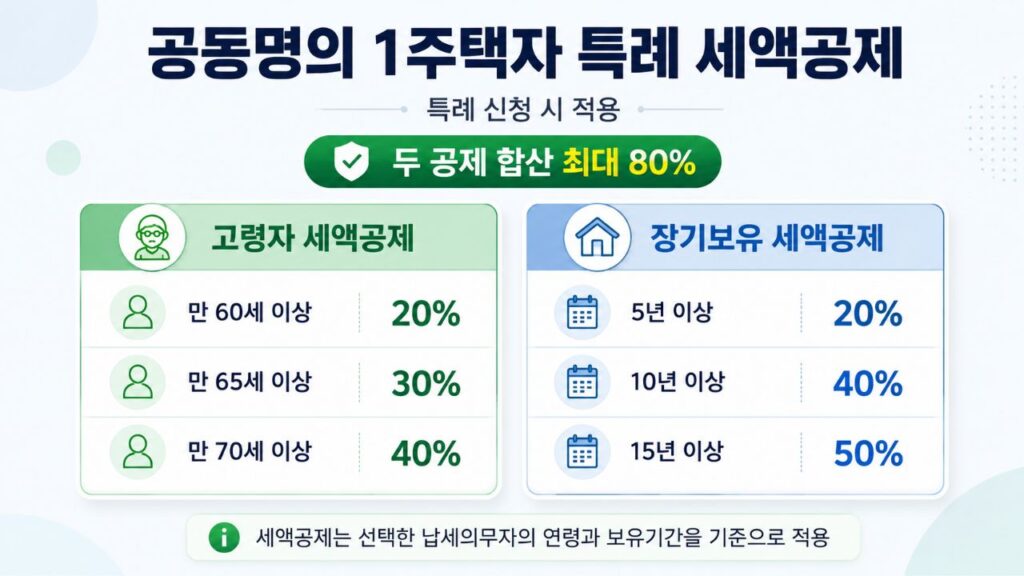 종부세 공동명의 1주택자 특례의 고령자 세액공제와 장기보유 세액공제 기준을 정리한 인포그래픽