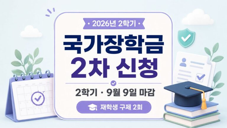 2026년 2학기 국가장학금 2차 신청과 9월 9일 마감, 재학생 구제 2회를 안내하는 썸네일