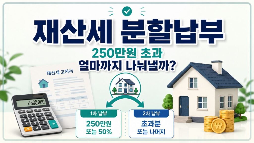 재산세 고지서와 계산기, 주택을 활용한 재산세 분할납부 안내