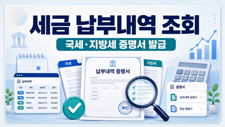세금 납부내역 조회와 국세·지방세 증명서 발급을 나타낸 납부내역 증명서 이미지